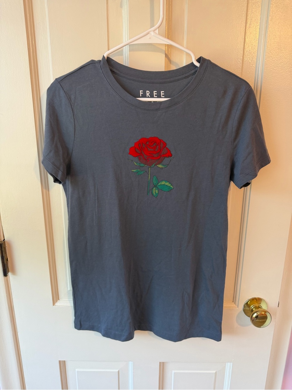 Free State Slate Blue Tee with Red Rose Graphic